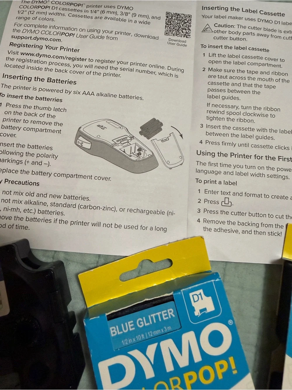 Dymo D1 Label Tape Cartridges - Blue,Purple & Silver Glitter COLORPOP!